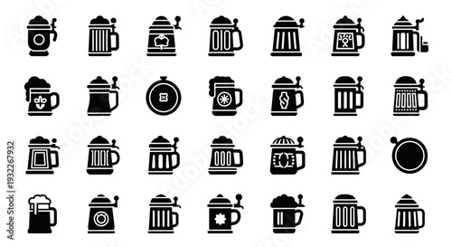 Collection of various coffee maker icons displayed in a grid layout on a clean white background from a straightforward viewpoint