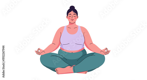 Woman Meditating in Lotus Position Serene. Vector Illustrations. EPS Editable