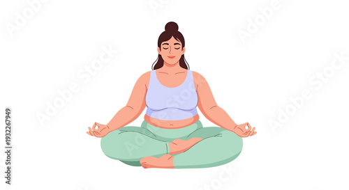 Woman Meditating in Lotus Pose Practicing Yoga for Inner Peace. Vector Illustrations. EPS Editable