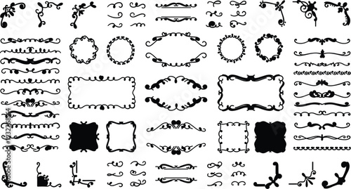 Ornate decorative elements and frames flourishes and swirls for vintage design