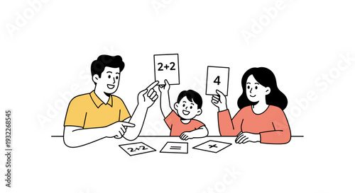 Family Members Doing Math Together.