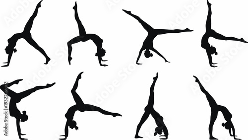 Woman performing various cartwheel poses in dynamic movements