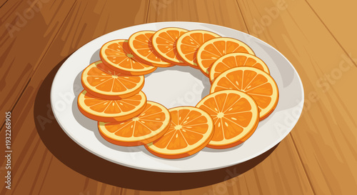 Sliced Oranges Arranged on White Plate.