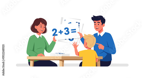 Teacher and Parents Helping Child with Math.