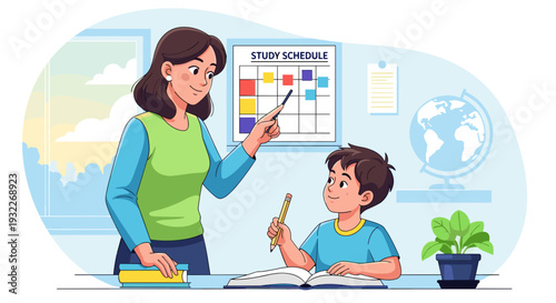 Teacher and Student Studying Together.