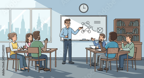 Teacher Explaining Chemistry to Students in Classroom.