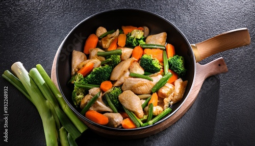 Wallpaper Mural top view of cooking chicken stir fry with vegetables in wok Torontodigital.ca