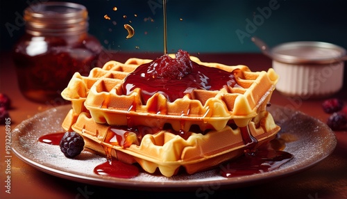 Wallpaper Mural belgian waffles with jam generative ai Torontodigital.ca