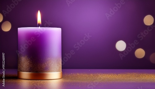 Wallpaper Mural single purple advent candle with golden holder blank background space for text Torontodigital.ca
