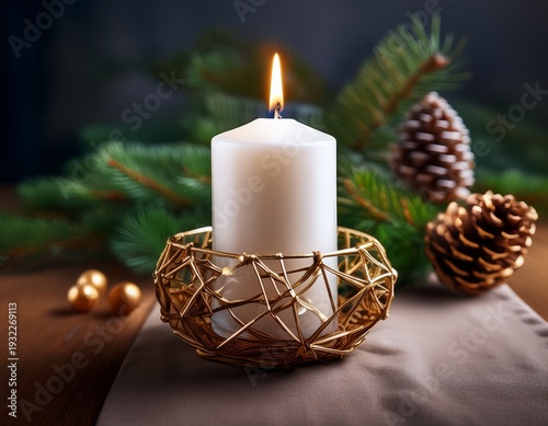 Wallpaper Mural single white candle in decorative holder advent theme Torontodigital.ca