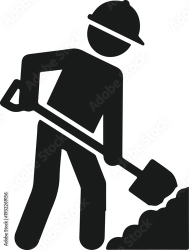Construction worker digging with shovel vector illustration