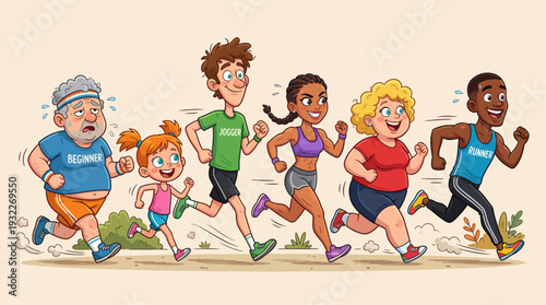 Funny Cartoon Running Characters Illustration – Cute Kids Jogging Vector Art