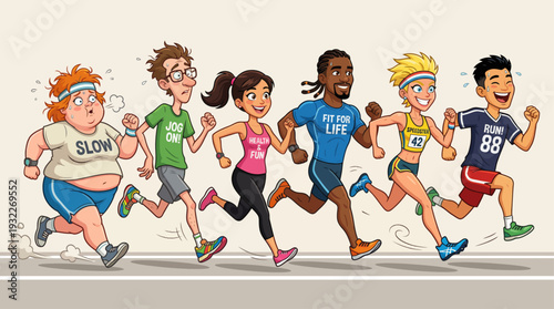 Funny Cartoon Running Characters Illustration – Cute Kids Jogging Vector Art