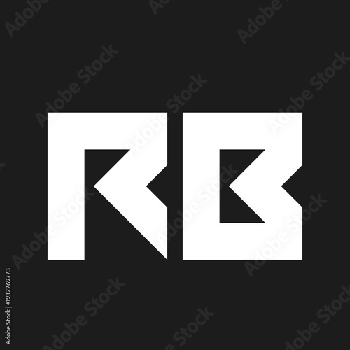 RB Monogram Logo Design. Stylized geometric capital letters R and B in white on a black background. Modern creative lettermark for corporate branding, technology, or business.