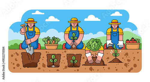 Farmers Planting Seedlings in the Soil.