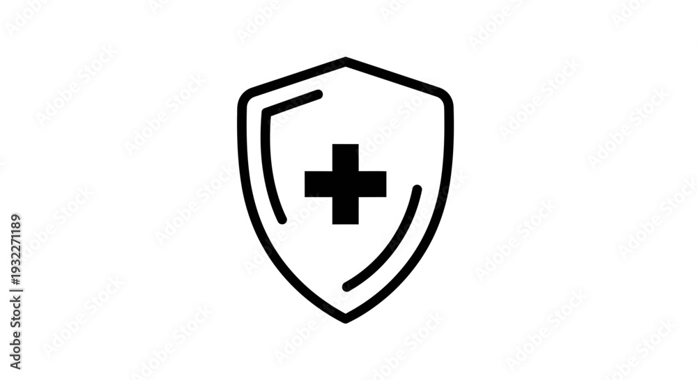 Obraz premium Medical Shield Icon with Plus Sign - Health Security and Protection Symbol