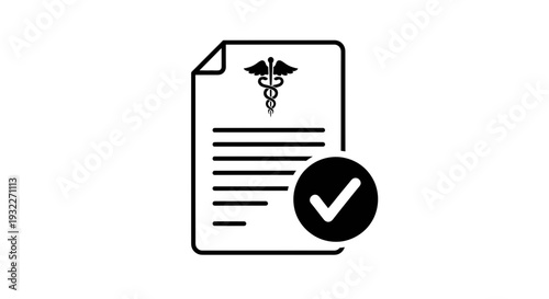 Medical Document with Caduceus and Checkmark Icon - Healthcare Approval