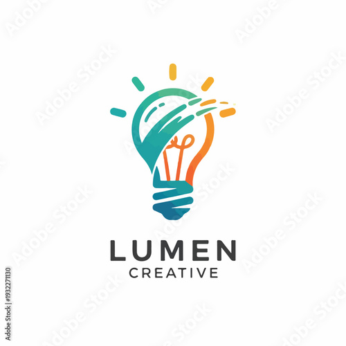 Colorful logo featuring an abstract lightbulb shape with a vibrant design
