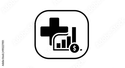 Medical Health Care Finance Icon - Plus Sign and Growth Chart with Dollar Symbol