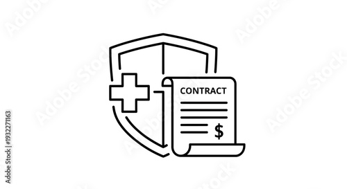 Medical Insurance Contract Icon: Shield with Plus Sign and Document