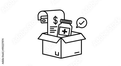 Medical Prescription Delivery Box with Pill Bottle and Payment Receipt