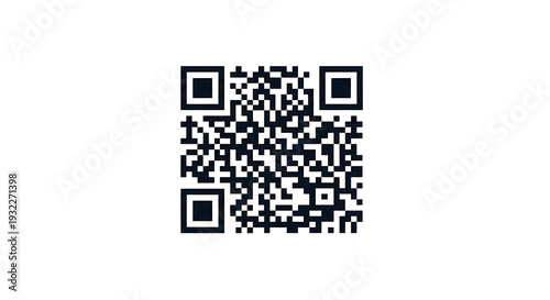 Black and white QR code square design with three corner markers isolated on transparent background