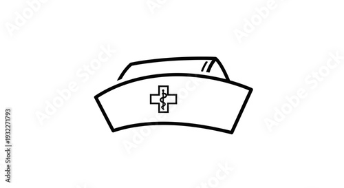 Nurse Cap Icon with Medical Cross and Caduceus Symbol, Healthcare Symbol