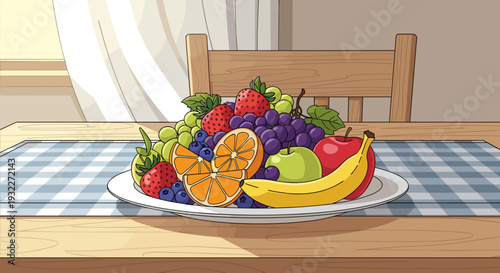 Colorful Fruit Arrangement on White Plate.