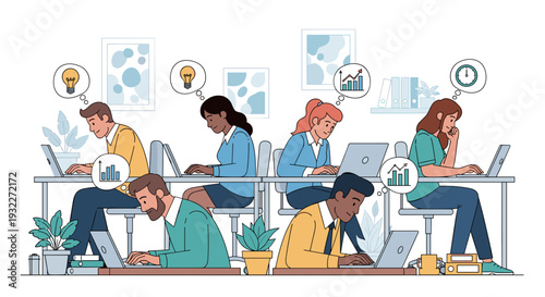 Diverse Group of People Working on Laptops.