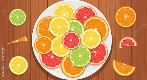 Assorted Citrus Fruits on White Plate.