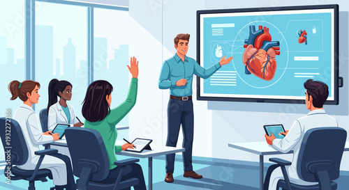 Doctor Explaining Human Heart Anatomy to Students.