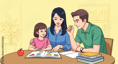 Family Reading Together at the Table.