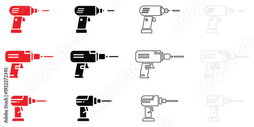Drill machine icon vector set, hand drill icon symbol maintenance tools silhouette vector line art illustration