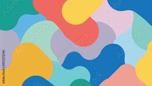 Colorful, organic, flowing shapes create an abstract background