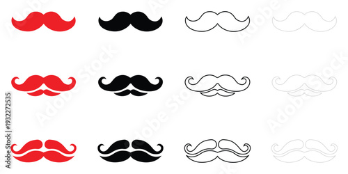 Moustache icon vector set, moustache symbol for fathers day and barber shop man accessories silhouette vector line art illustration