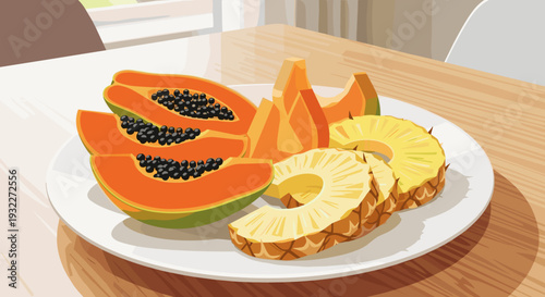 Fresh Fruit Slices on White Plate 2.