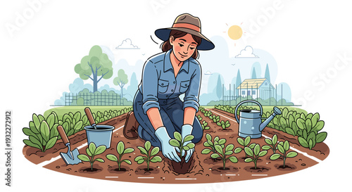 Woman Gardening in a Vegetable Garden 5.