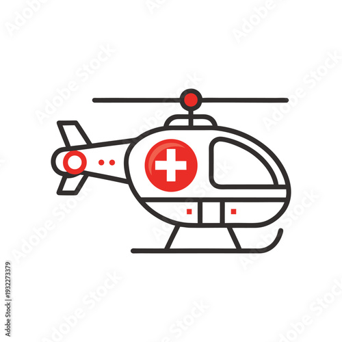 Air Ambulance Medical Helicopter Icon Outline and Silhouette Vector on White Background, Emergency Rescue and Healthcare Transport Symbol, Helicopter Icon for App UI, Web Design, Hospital, EMS and Dis