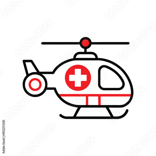 Air Ambulance Medical Helicopter Icon Outline and Silhouette Vector on White Background, Emergency Rescue and Healthcare Transport Symbol, Helicopter Icon for App UI, Web Design, Hospital, EMS and Dis