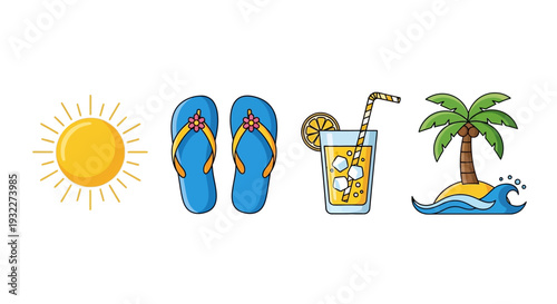 Vibrant summer icons for travel and leisure advertising