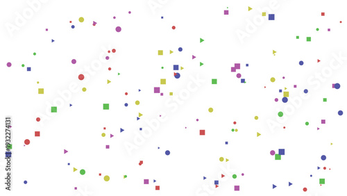 Terrazzo-inspired speckled texture design with colorful geometric shapes scattered on a clean, minimalist white background, evoking a modern and playful mood