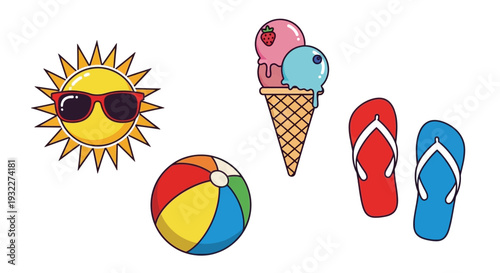 Vibrant summer icons for fun and leisure activities
