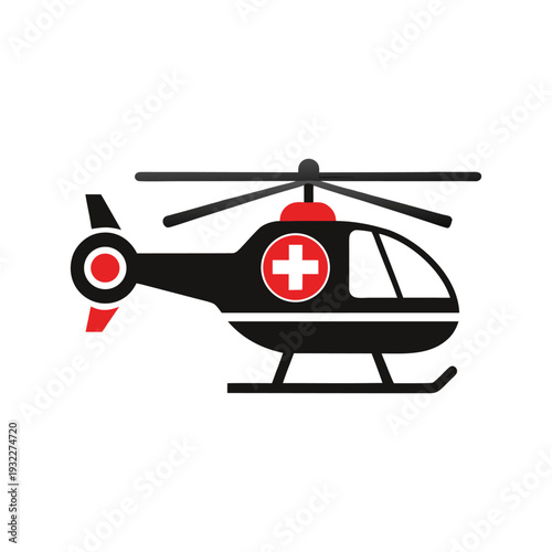 Air Ambulance Medical Helicopter Icon Outline and Silhouette Vector on White Background, Emergency Rescue and Healthcare Transport Symbol, Helicopter Icon for App UI, Web Design, Hospital, EMS and Dis