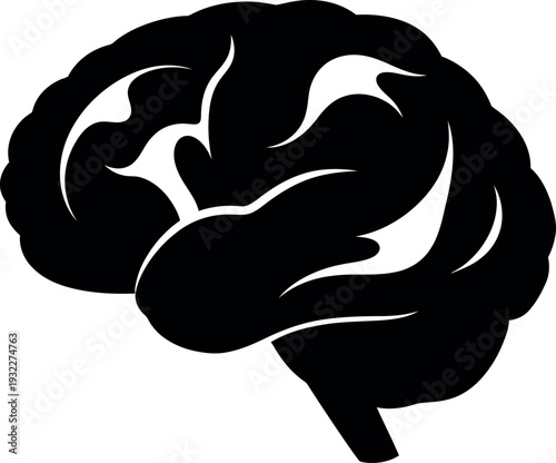 Stylized black and white illustration of a human brain with detailed convolutions