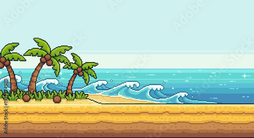 Pixel Art Tropical Beach Platformer Game Background