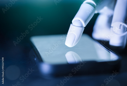 Futuristic robotic technology showing upward business trend and online shopping success.