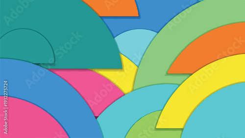 Colorful semi-circles overlap in an abstract geometric arrangement