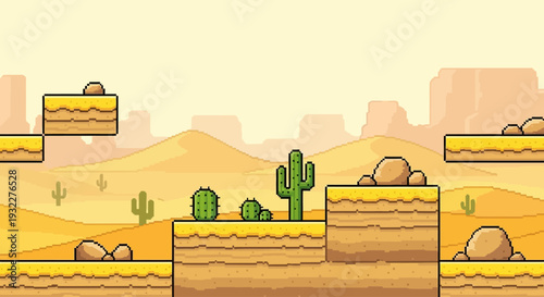 Fantasy Pixel Art Desert Game Environment with Sand Dunes