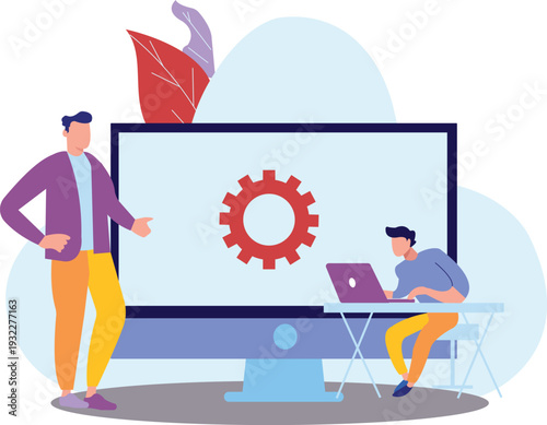 The boys is working about setting on laptop