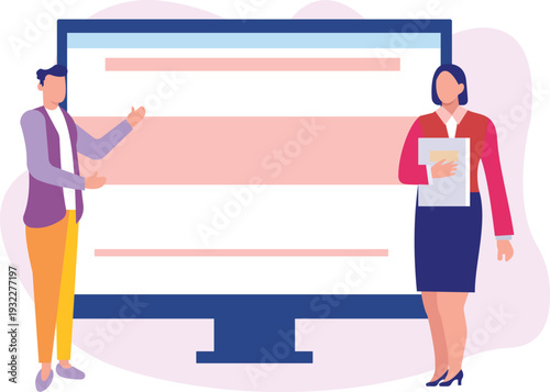 The boy and girl are working document on monitor